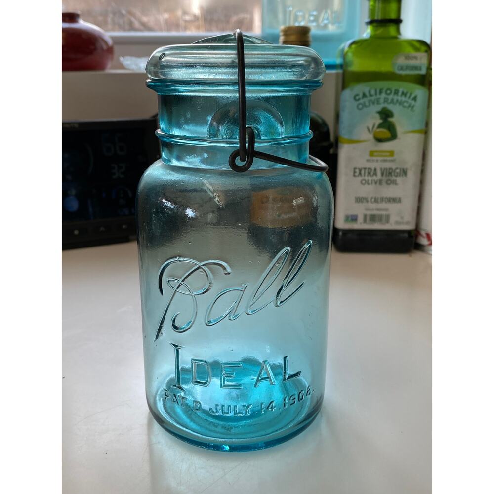 Ball Ideal Blue Glass 1 Qt.‎ Wire Bail Canning Jar